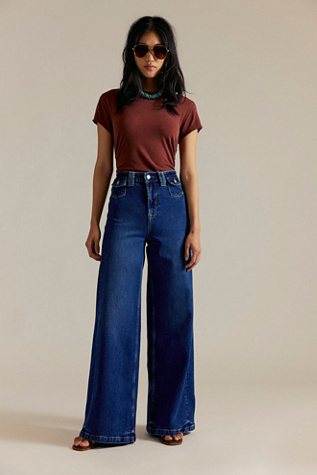 We The Free Kellee Jeans Palazzo Taille Haute en Bleu Nuit, pour femme taille: 25 chez Free People