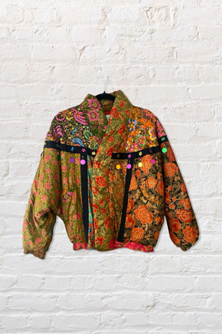 1990s Metallic Floral Sequin Cocoon Bomber Jacket Selected By Ritual Vintage