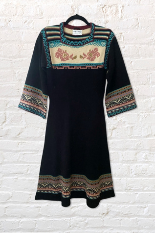 1970s Collage Intarsia Bell Sleeve Sweater Dress Selected By Ritual Vintage