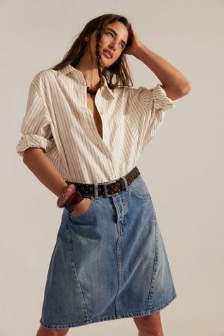 We The Free Yoko Pleated Denim Skirt at Free People in Blue, Size: 26