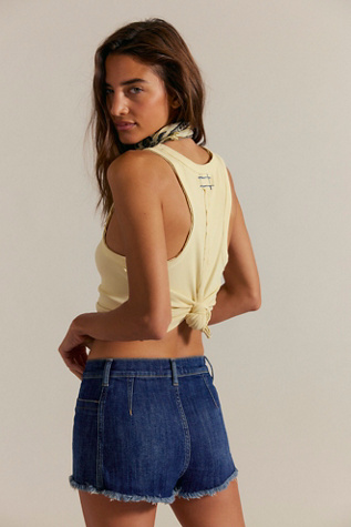 Shorts en jean Janney taille haute-basse We The Free en Sapphire, pour femme taille: 32 chez Free People