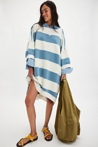 We The Free Out Here Striped Maxi Sweatshirt at Free People in Blue, Size: M/L