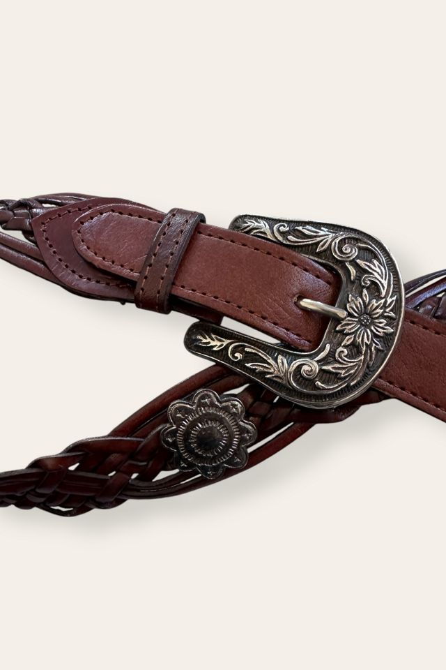 Vintage 1980's Braided Leather Belt Belt Silver Tone Details Selected By Afterlife Boutique #1