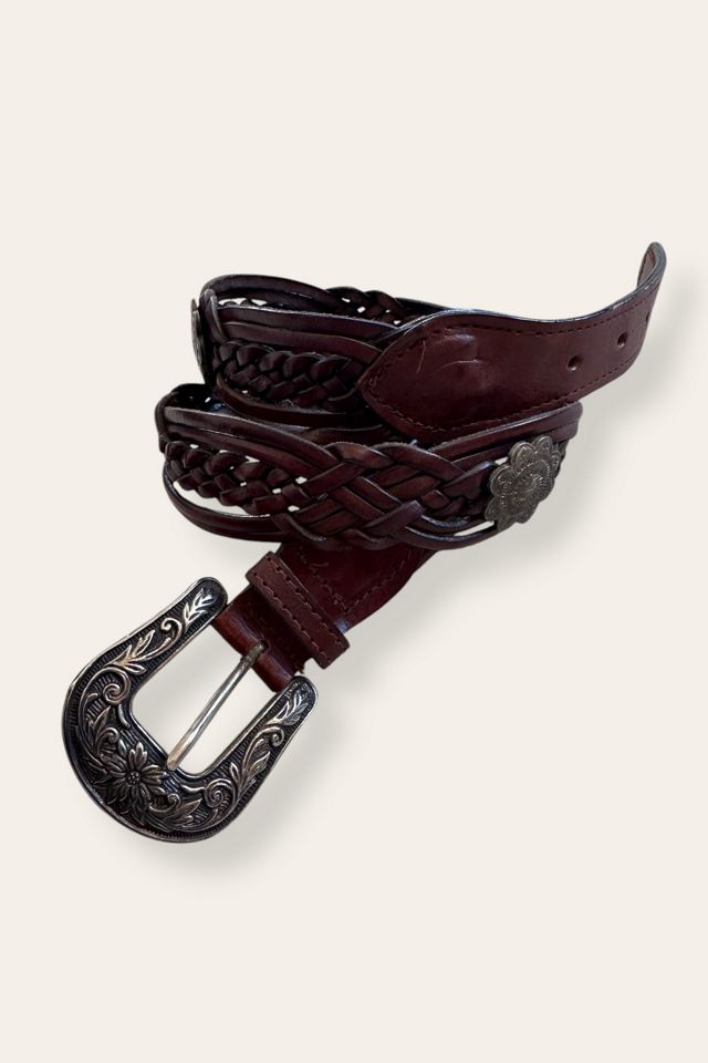 Vintage 1980's Braided Leather Belt Belt Silver Tone Details Selected By Afterlife Boutique #2