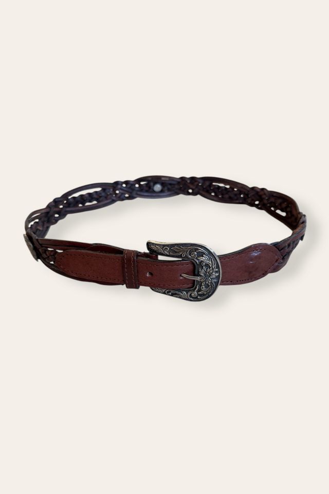 Vintage 1980's Braided Leather Belt Belt Silver Tone Details Selected By Afterlife Boutique #3