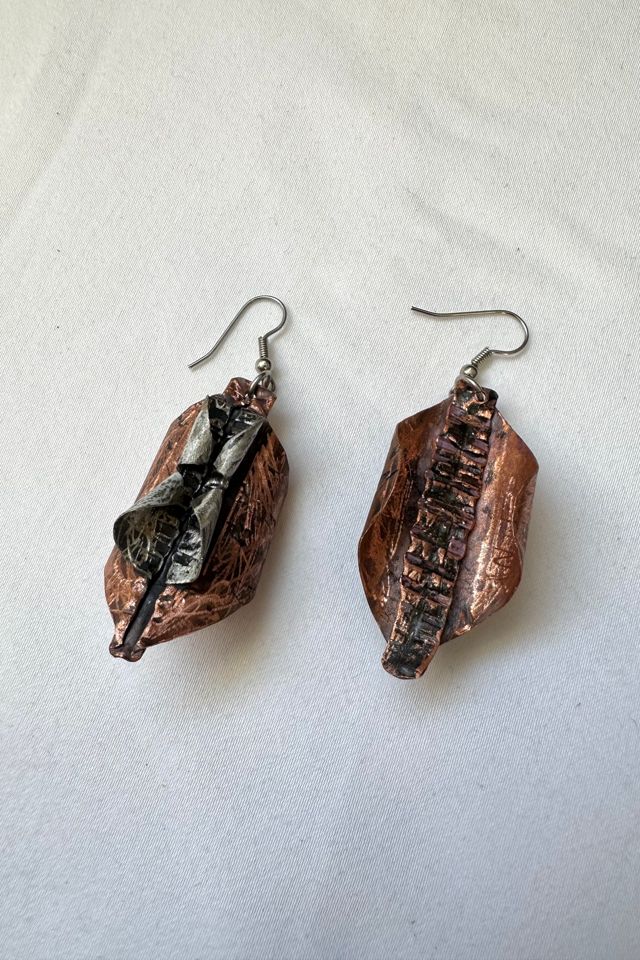 Vintage Hammered Copper Brutalist Earrings Selected by Cherry #1