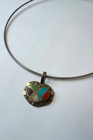 Vintage Sterling Silver and Inlay Heart Pendant Choker Selected by Grievous Angel Vintage