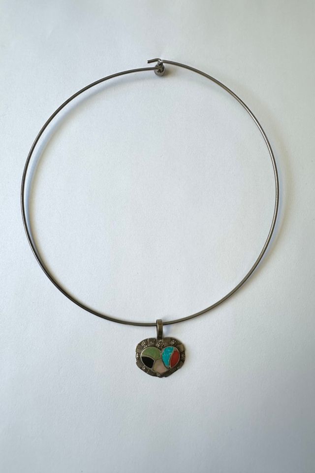 Vintage Sterling Silver and Inlay Heart Pendant Choker Selected by Grievous Angel Vintage #1