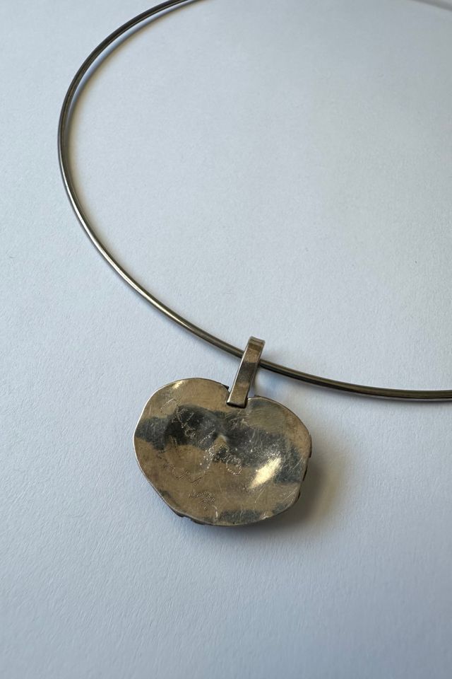 Vintage Sterling Silver and Inlay Heart Pendant Choker Selected by Grievous Angel Vintage #2