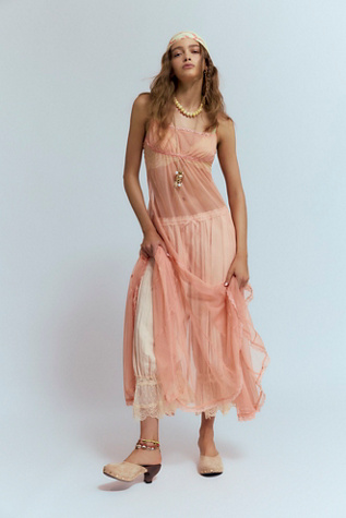 Madeline Mesh Maxi Slip by Intimately at Free People in Pink, Size: L