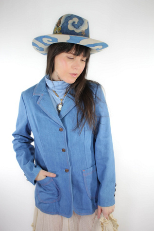 Vintage Denim Orange Stitched Blazer Jacket Selected By Moons + Junes Vintage