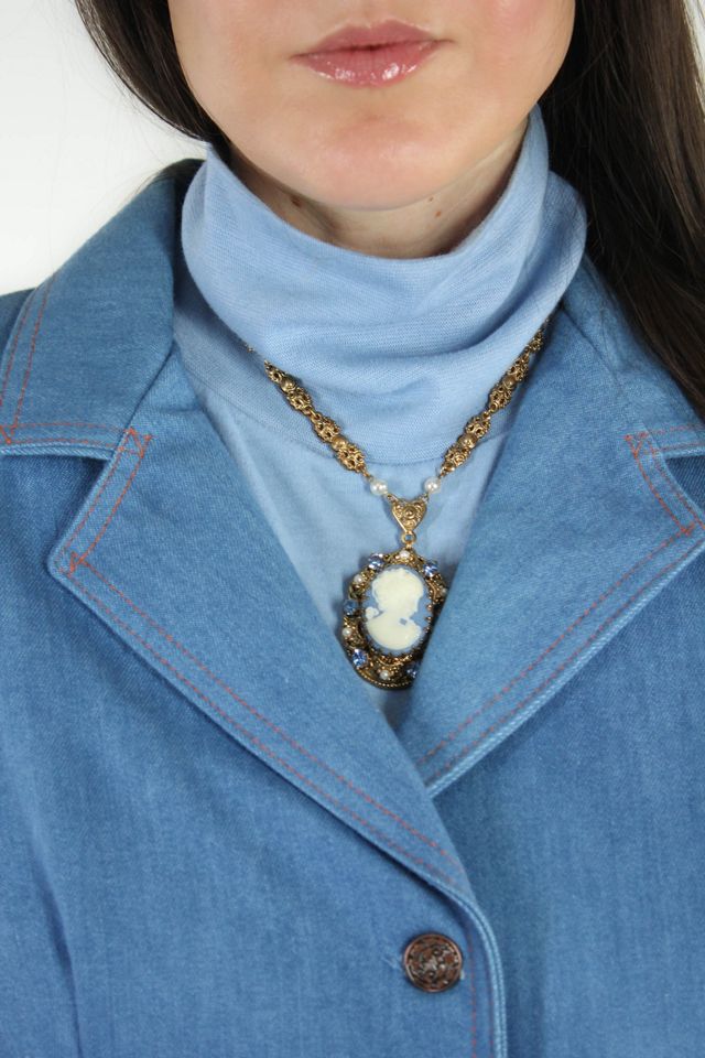 Vintage Denim Orange Stitched Blazer Jacket Selected By Moons + Junes Vintage #1