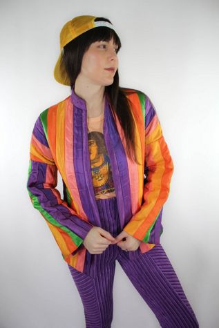 1960s Rainbow Striped Handmade Satin Vintage Jacket Selected By Moons + Junes Vintage