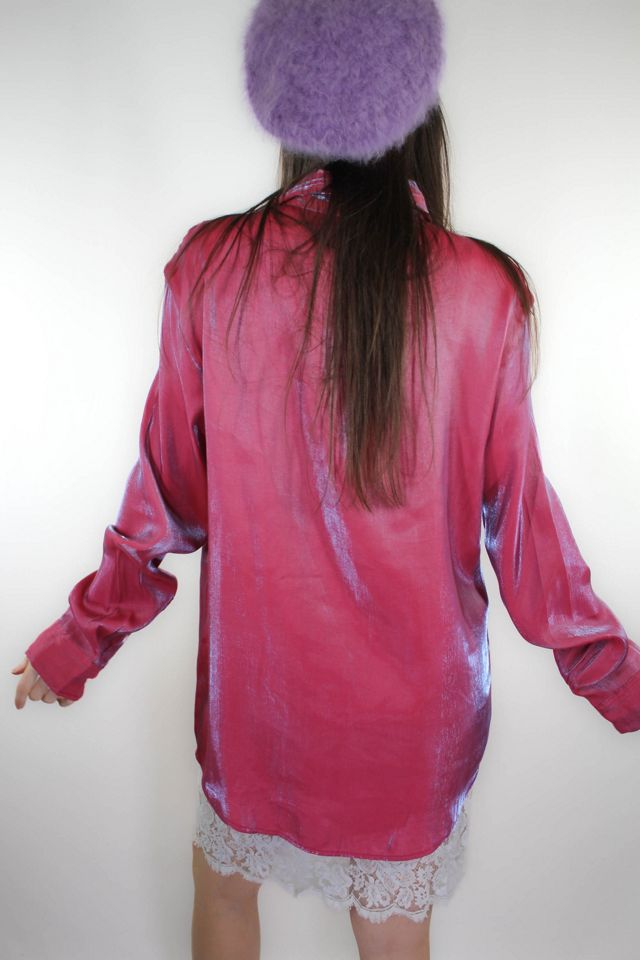 1990s Pink Iridescent Button Down Blouse Selected By Moons + Junes Vintage #1