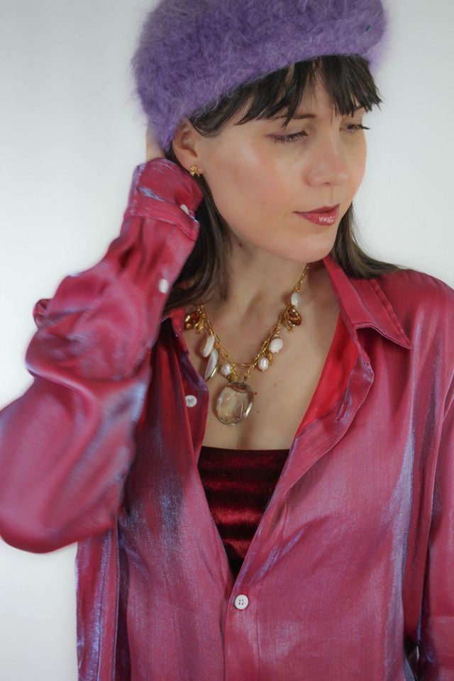 1990s Pink Iridescent Button Down Blouse Selected By Moons + Junes Vintage #2