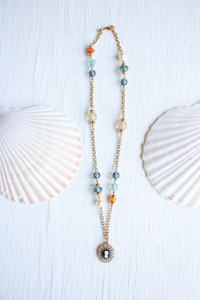Vintage Cameo Pearl Gemstone Necklace Selected By Moons + Junes Vintage #1
