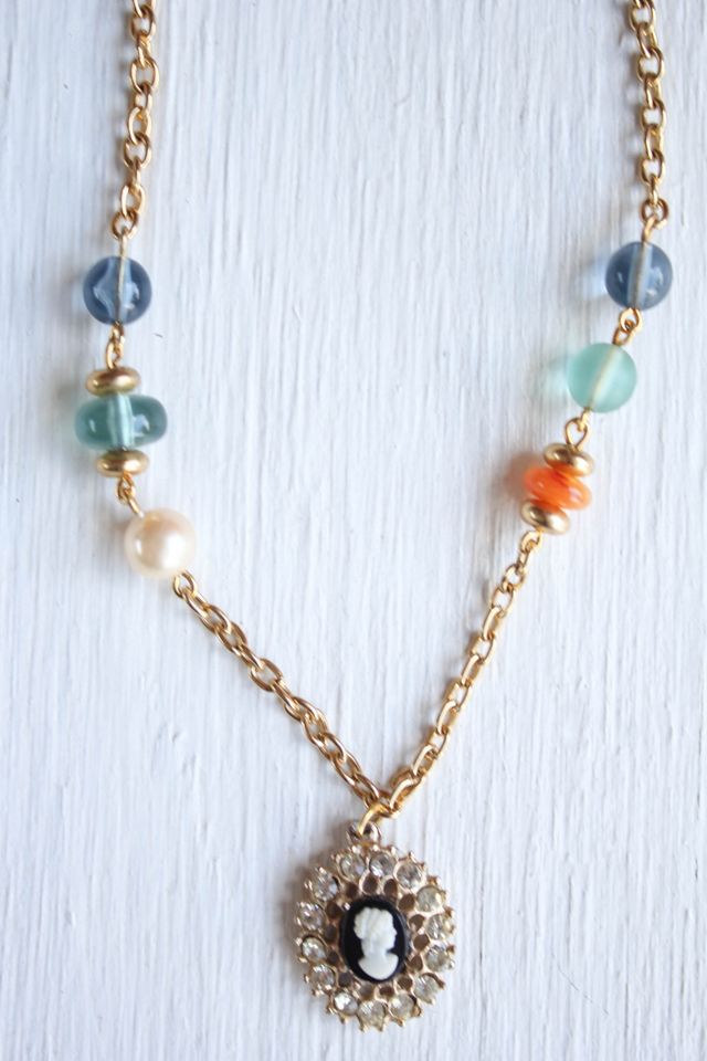 Vintage Cameo Pearl Gemstone Necklace Selected By Moons + Junes Vintage #2
