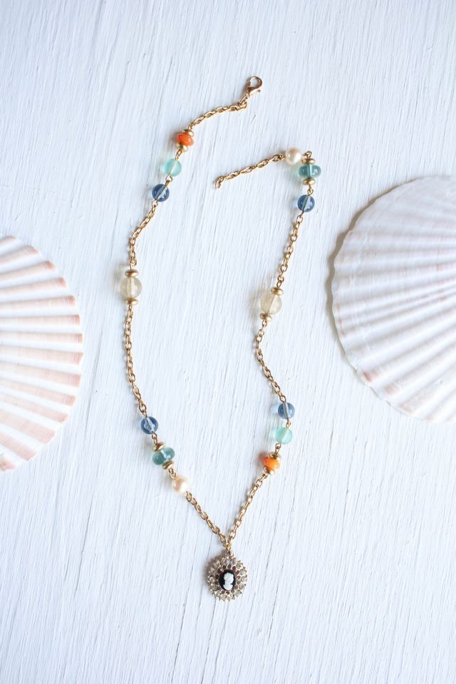 Vintage Cameo Pearl Gemstone Necklace Selected By Moons + Junes Vintage #3