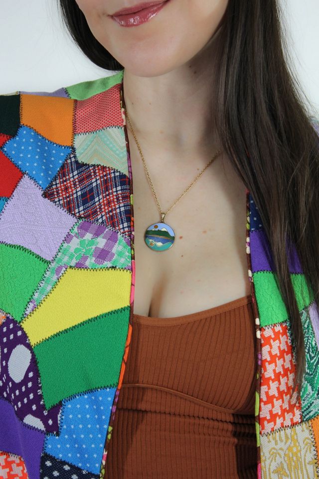 Vintage Mountain Reflection Enamel Pendant Necklace Selected By Moons + Junes Vintage #1