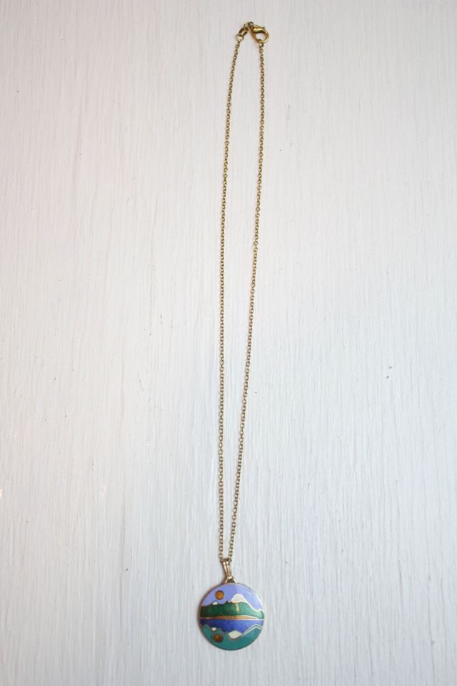 Vintage Mountain Reflection Enamel Pendant Necklace Selected By Moons + Junes Vintage #2