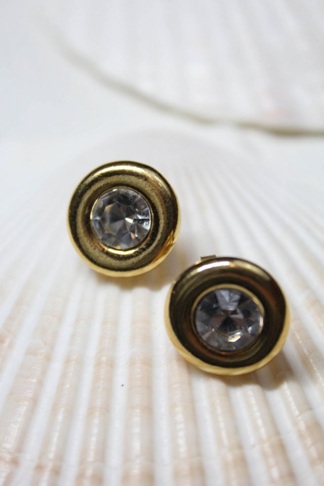 Vintage Crystal Rhinestone Gold Stud Earrings Selected By Moons + Junes Vintage #1