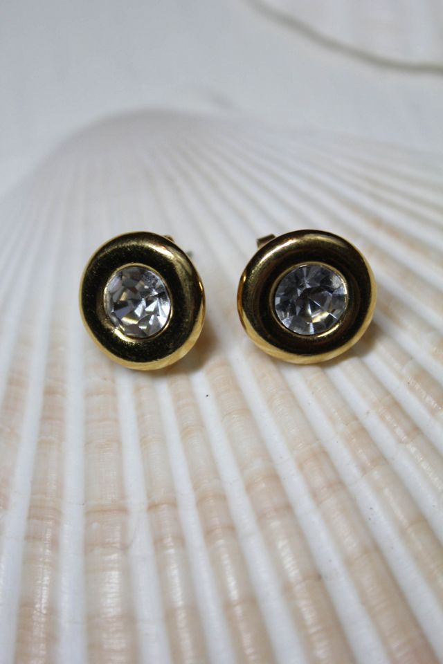 Vintage Crystal Rhinestone Gold Stud Earrings Selected By Moons + Junes Vintage #3