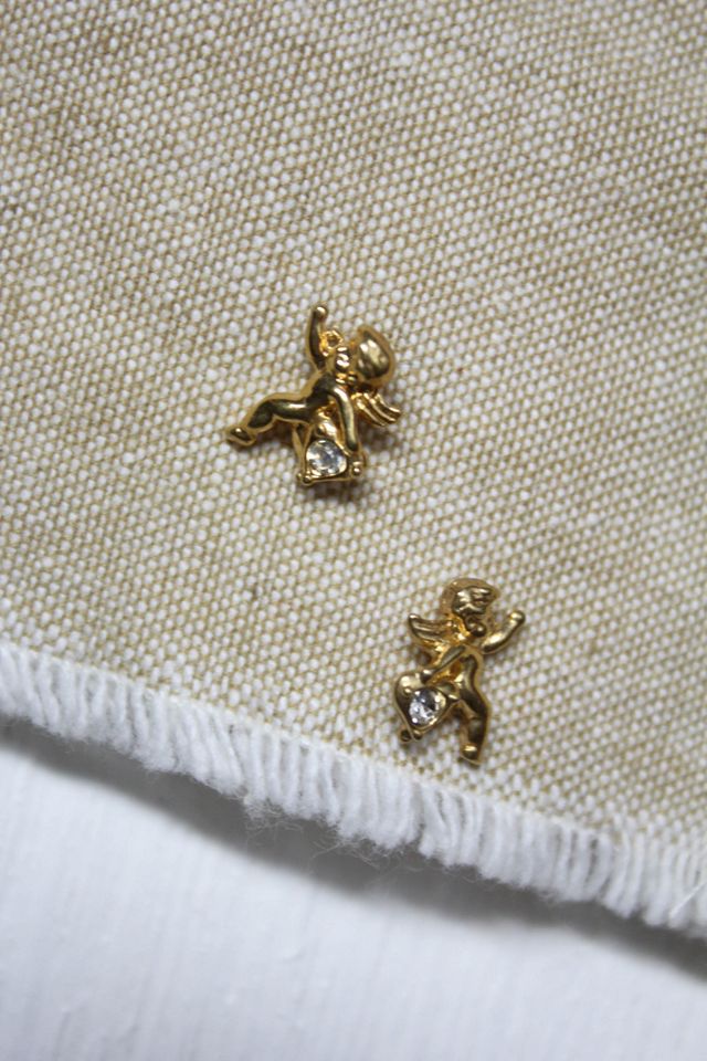 Vintage Cupid Gold Stud Earrings Selected By Moons + Junes Vintage #1