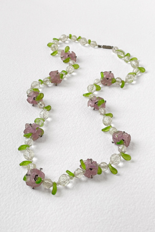 60s Mid-Century Lavender Flower Foliage Necklace Selected by MARMALADE