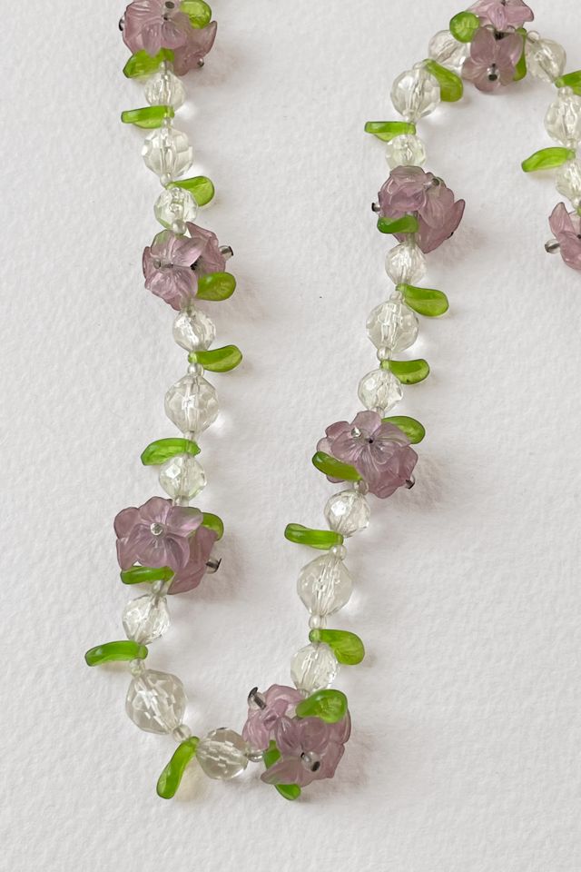 60s Mid-Century Lavender Flower Foliage Necklace Selected by MARMALADE #1