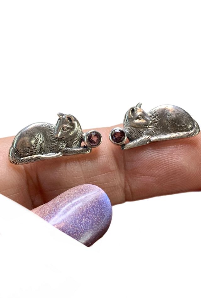 Vintage Sterling Silver Cat Earrings with Amethyst Selected by Lux Revival #2