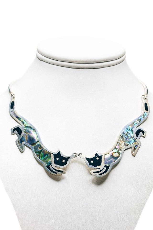 Vintage Abalone Big Cat Necklace + Brooch Set Selected by Lux Revival #1