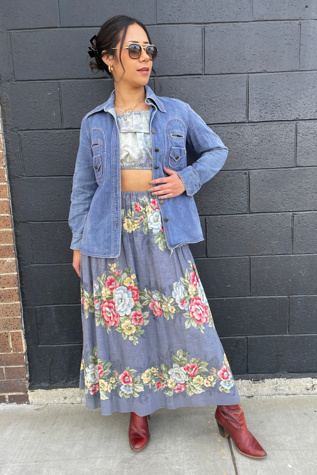 Vintage Stunning Floral Linen Skirt Selected by FernMercantile