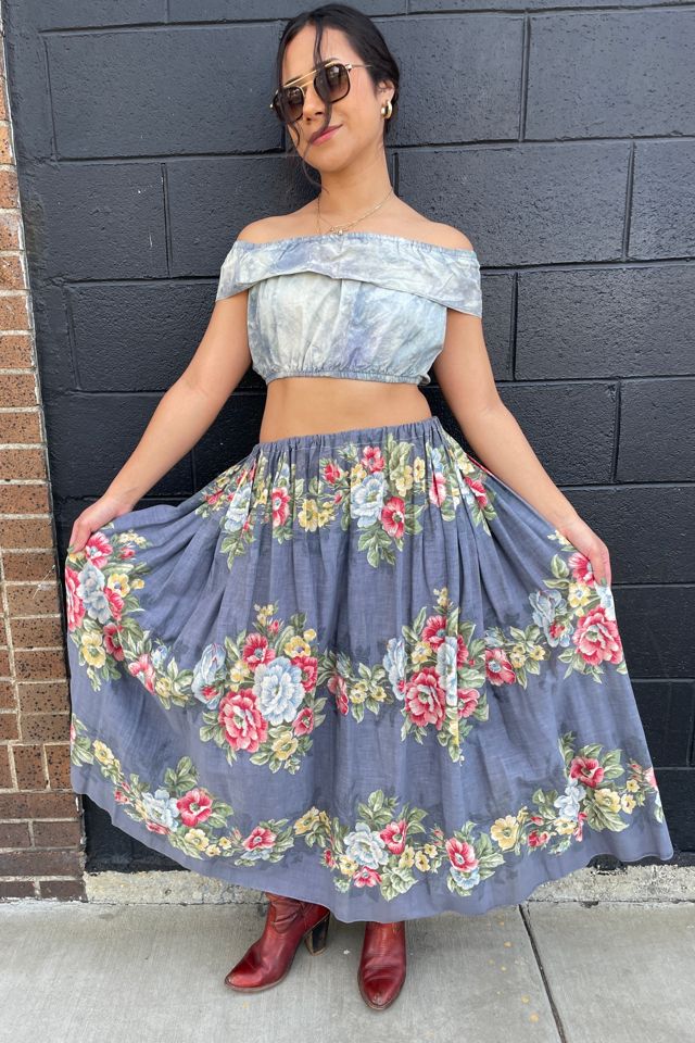 Vintage Stunning Floral Linen Skirt Selected by FernMercantile #1