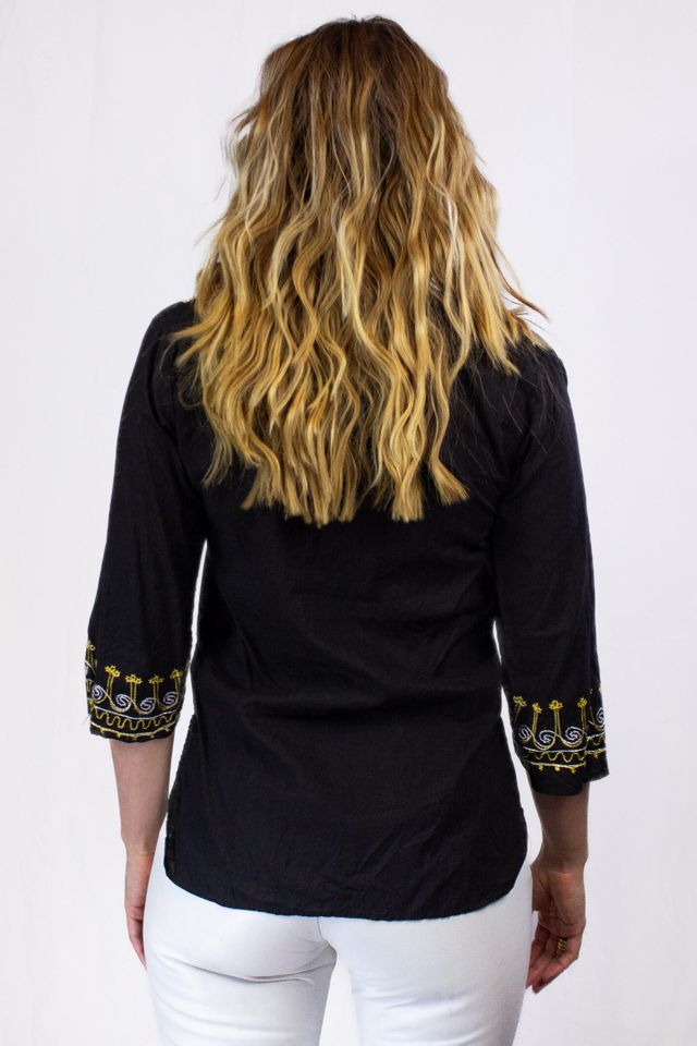 Vintage Black and Gold Embroidered Blouse Selected by Black Shag Vintage #1