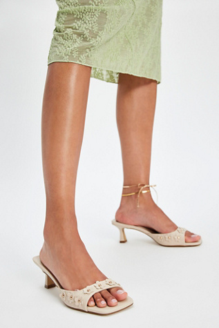 Tessie Vegan Kitten Heels by Billini at Free People in Champagne Satin, Size: US 7