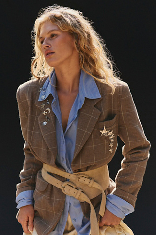 Paper Cut Pinstripe Blazer Jacket at Free People in Chocolate Combo, Size: Medium
