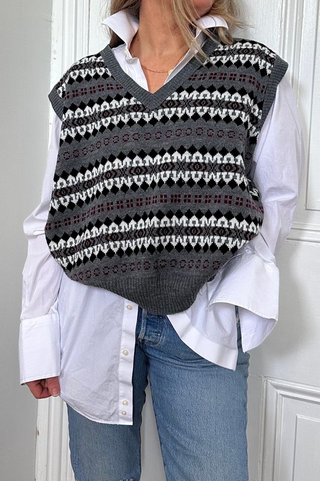 Vintage Lightweight Gray Fair Aisle Patterned Vee Neck Sweater Vest Selected by KA.TL.AK #2