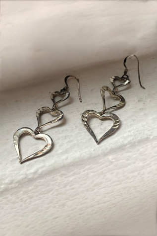 Vintage 80s Sterling Triple Heart Earrings Selected by BusyLady Baca & The Goods