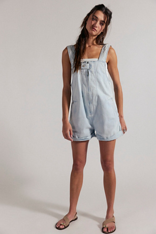 We The Free Jude Low Square Neck Romper Shortalls at Free People in Light Wash, Size: L
