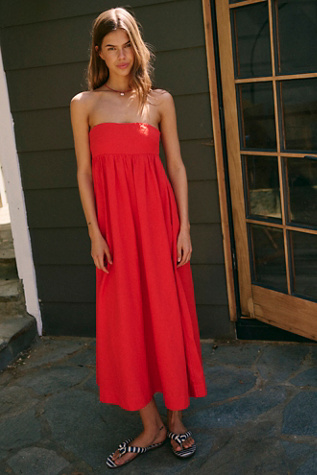 Halo Babydoll Midi Dress by free-est at Free People in Red, Size: XS
