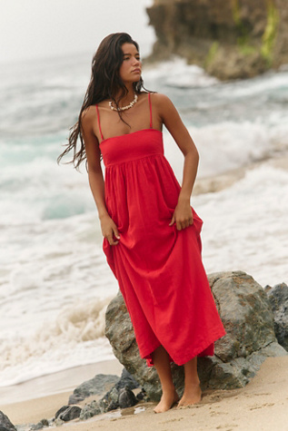 Halo Babydoll Midi Dress by free-est at Free People in Red, Size: XS