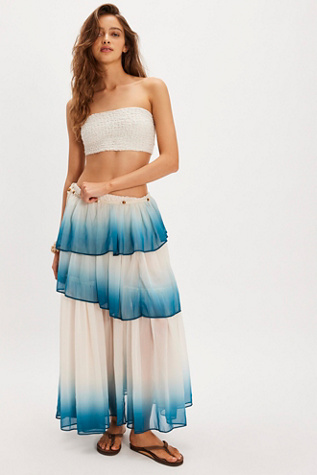 Dip Into The Tiers Maxi Skirt by Free People in Blue, Size: M