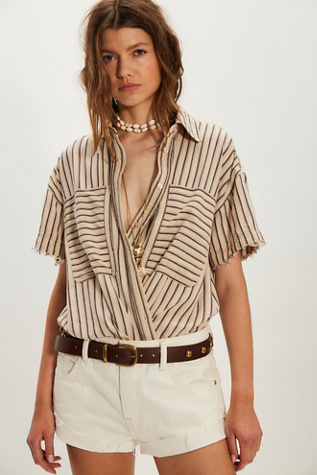 We The Free Christopher Linen Shirt at Free People in White, Size: XL