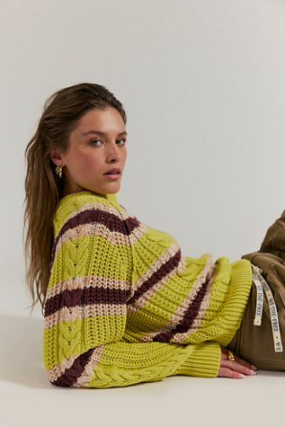 Frankie Cable Striped Pullover by Free People in Yellow, Size: S