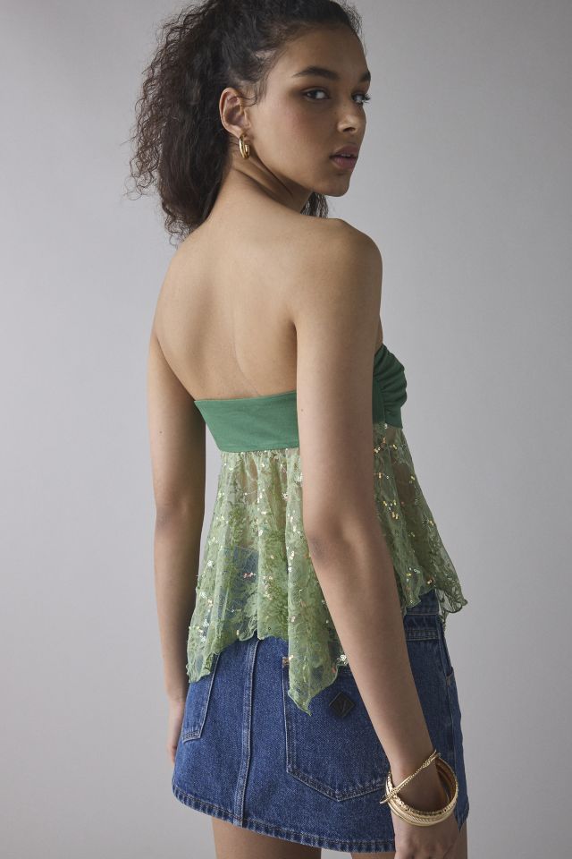 Kimchi Blue Sophie Sequin Lace Hanky Hem Tube Top
