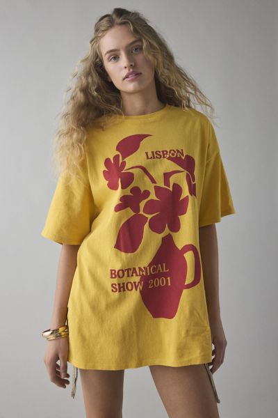 BDG LISBON BOTANICAL SHOW GRAPHIC COTTON T-SHIRT DRESS IN YELLOW AT URBAN OUTFITTERS 
