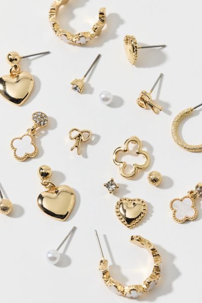 Urban Outfitters Summer Girl Pearl Post & Hoop Earring Set In Gold, Women's At  In Gold