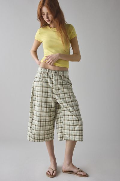 BDG MEGA MID-RISE BAGGY PRINTED COTTON SHORT IN NEUTRAL, WOMEN'S AT URBAN OUTFITTERS 