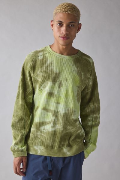 Gramicci Waffle Crew Neck Sweatshirt In Jade Tie-dye, Men's At Urban Outfitters In Green