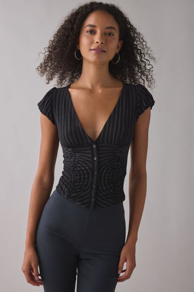 Silence + Noise Penny Polka Dot Button-Front Cropped Shirt